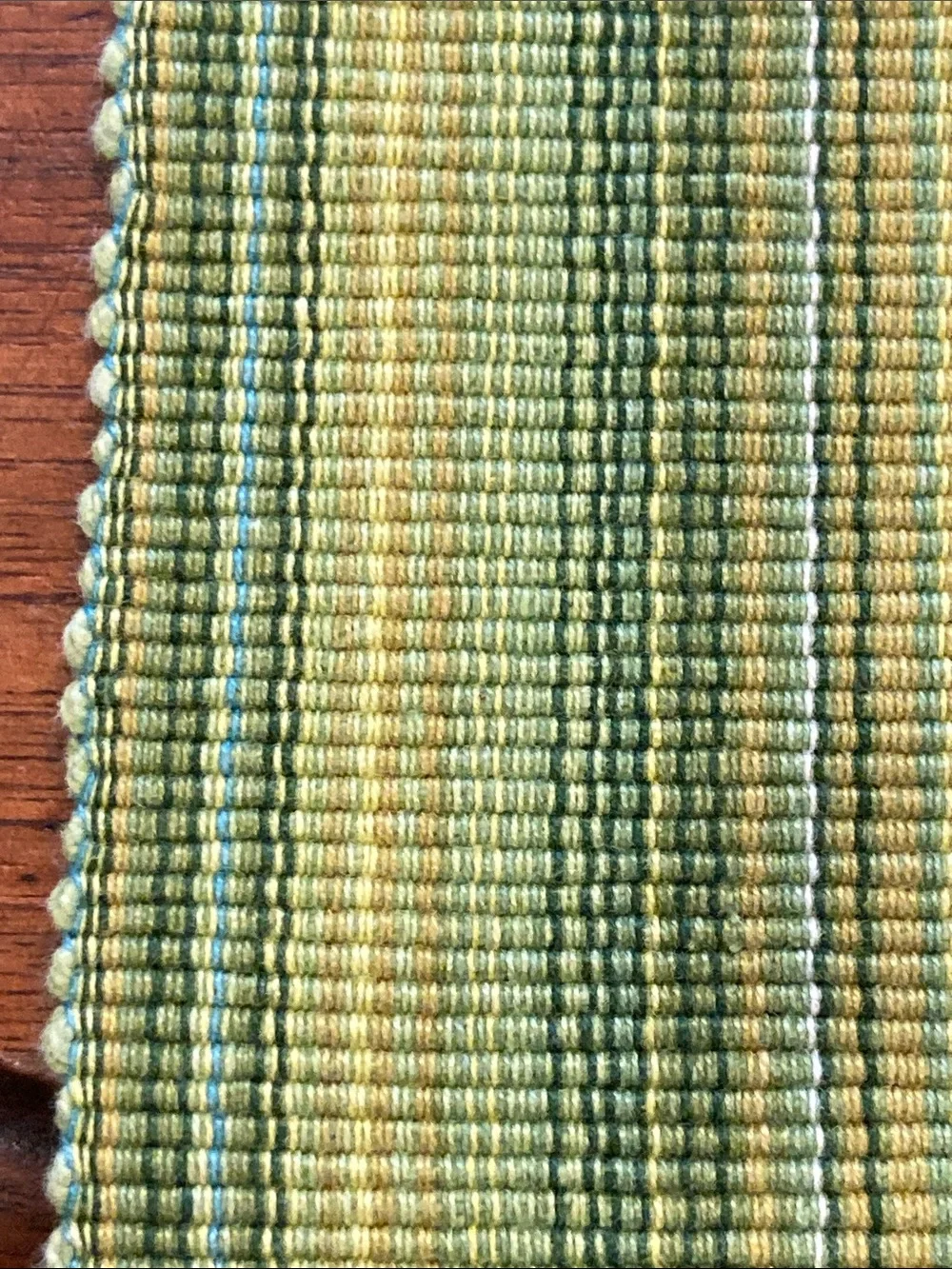 Woven Green Striped Table Runner chartreuse teal home dinning